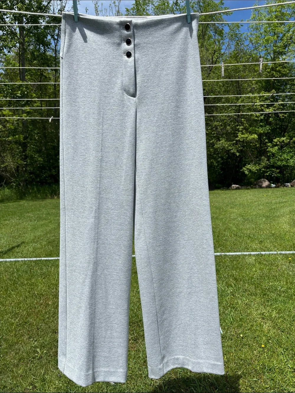Ann Taylor Light Gray Wide-Leg Knit Pants with Front Buttons Sz 6